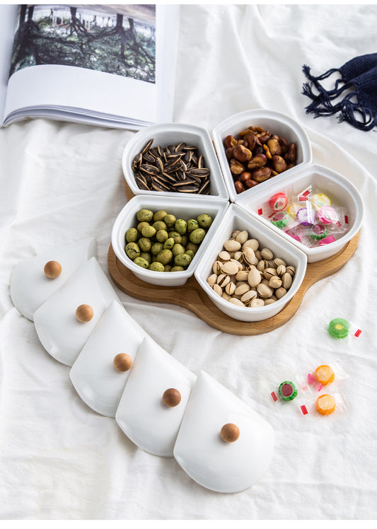 Snake Wooden Storage Tray With Ceramic Bowls