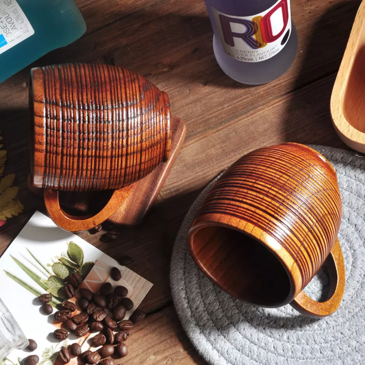 Solid Wood Coffee Mug w Spoon